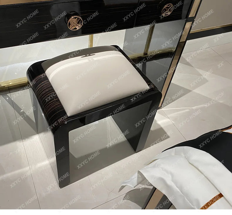 Combinaison de tabouret de coiffeuse de luxe léger italien, tabouret de maquillage de coiffeuse en bois massif de chambre post-moderne