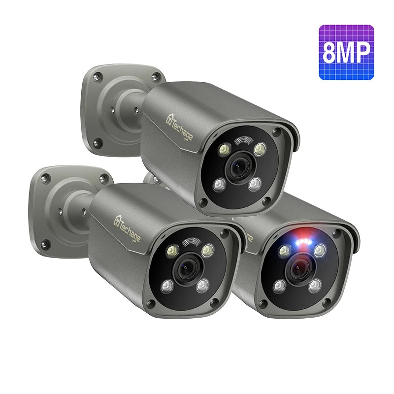 Techage UHD 4K 8MP 5MP sécurité POE caméra intelligente AI humain détecter extérieur bidirectionnel Audio IP caméra CCTV Surveillance couleur nuit