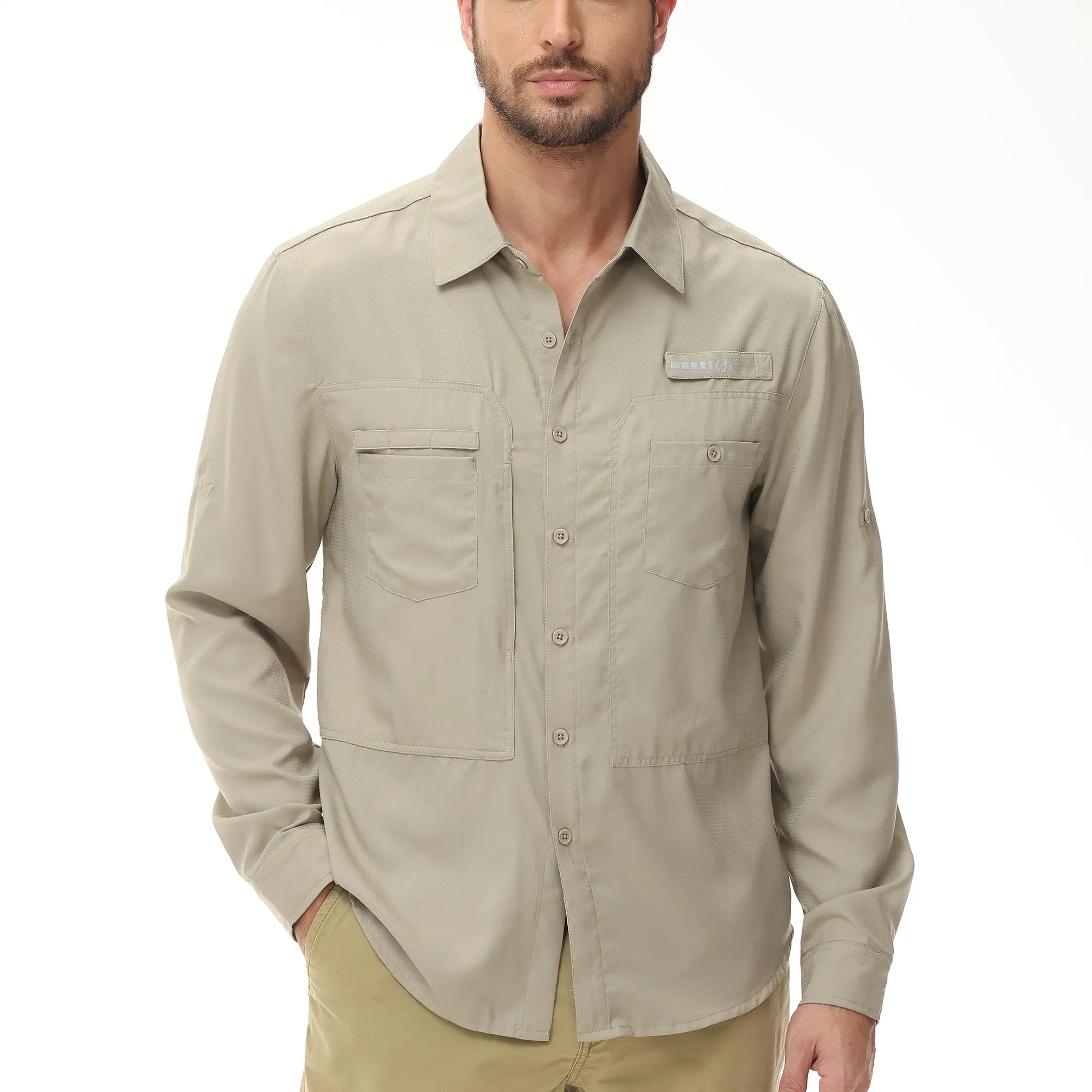 Chemises de pêche décontractées à manches longues UPF 50+ pour hommes, chemise de pêche boutonnée légère et respirante avec protection solaire avec maille arrière