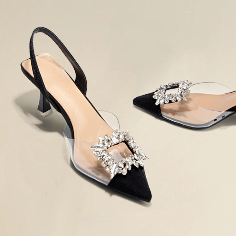 Chaussures d'été à talons hauts pour femmes, sandales de luxe en cristal, escarpins à bout pointu, transparents et Sexy pour femmes