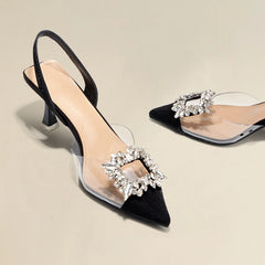 Chaussures d'été à talons hauts pour femmes, sandales de luxe en cristal, escarpins à bout pointu, transparents et Sexy pour femmes