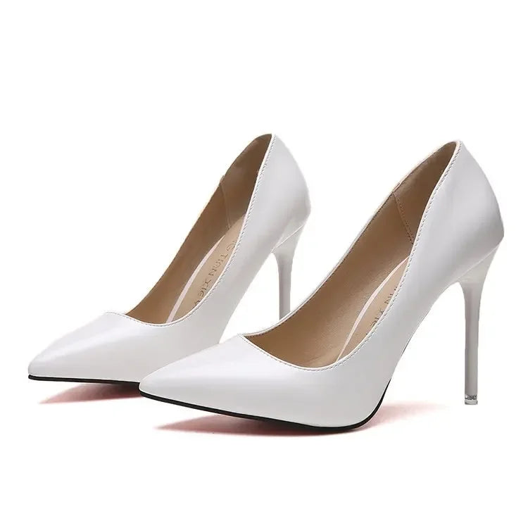 HOT grande taille 34-44 femmes chaudes chaussures bout pointu pompes en cuir verni robe talons hauts bateau chaussures de mariage Zapatos Mujerd76