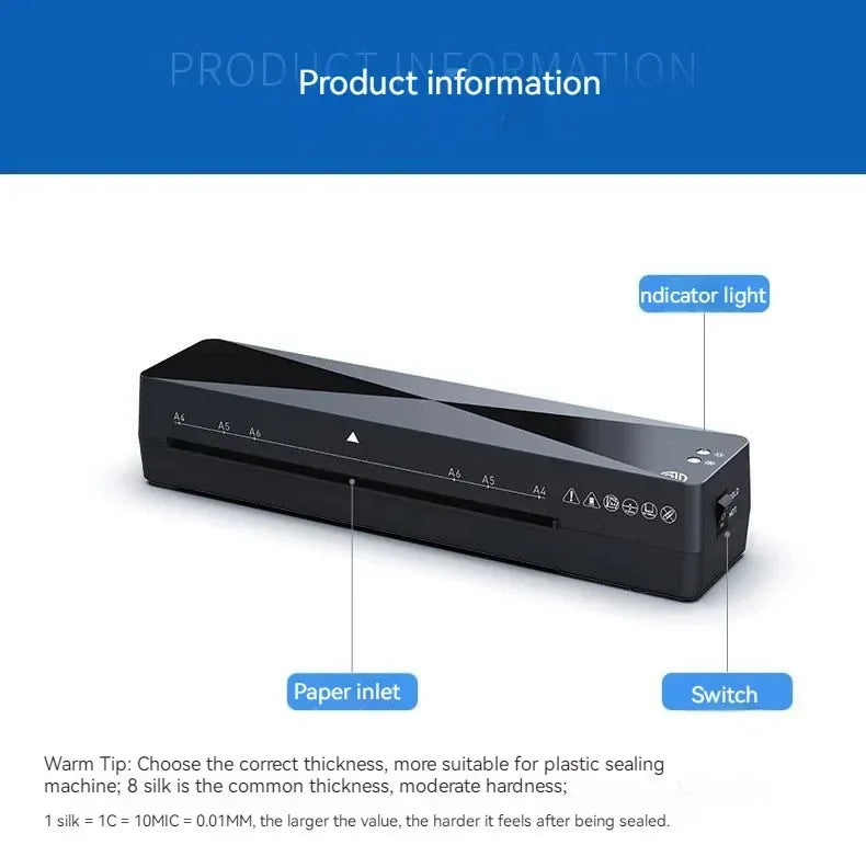 Machine à plastifier à chaud et à froid A4, pour bureau thermique professionnel, pour documents, photos, emballage Blister, rouleau de Film plastique