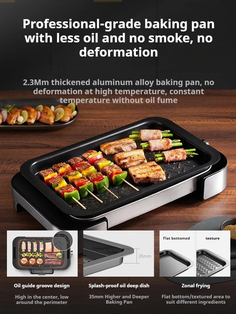 Poêle à gril électrique antiadhésive, plaque de cuisson pour usage domestique, plaque de rôtissage de poisson, appareil de cuisine de luxe léger