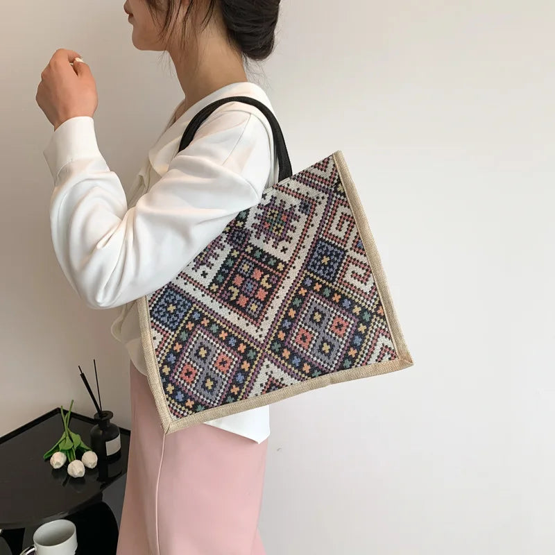 Sac à Main de Grande Capacité de Style Ethnique pour Femme, Fourre-Tout Rétro