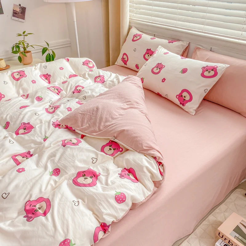 Parure de lit rayée pour enfants et adultes, style INS, double, reine, taille athlon, housse, drap plat, taie d'oreiller, linge de lit, couette, textile de maison