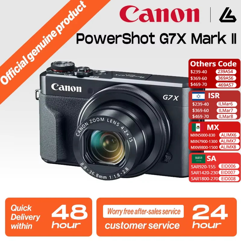 IL PowerShot-Appareil photo numérique portable à petite carte, vidéo optique 4K, anti-tremblement, Vlog, diffusion en direct en plein air, G7X Mark II, G7X2
