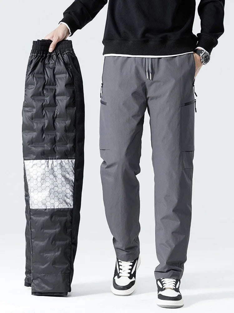 Hiver vers le bas pantalon hommes 90% duvet de canard blanc rembourré pantalons chauds en plein air imperméable coupe-vent décontracté droit thermique bouffant pantalon
