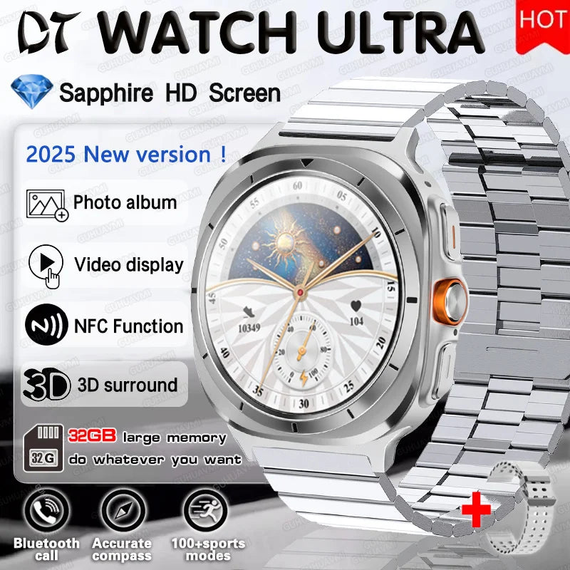 2025 nouveau pour HUAWEI DT montre Ultra 7 SmartWatch 32 go de mémoire TWS musique vidéo NFC Bluetooth appel HD saphir écran Bracelet intelligent