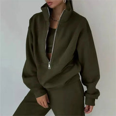 Ensemble de survêtement élégant automne et hiver, nouvelle mode, confortable, chaud, fermeture éclair, ensembles deux pièces pour le sport, vêtements décontractés pour femmes