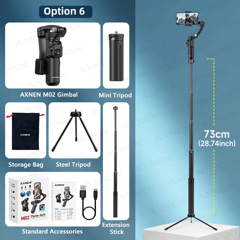AXNEN M02 stabilisateur de Smartphone à cardan 3 axes Anti-secouement enregistrement vidéo jumelles de Selfie portables pour iPhone Android suivi du visage