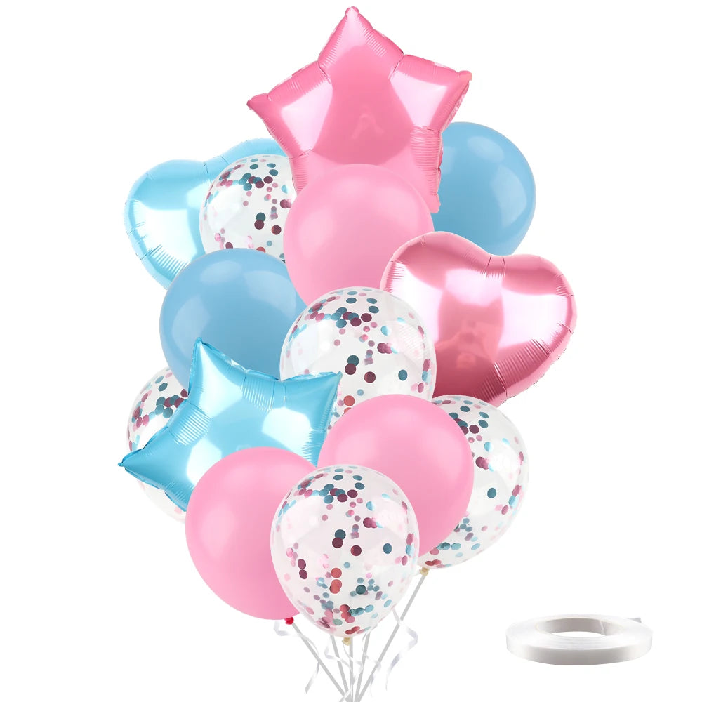 Ballons métalliques en forme d'étoile et de cœur, 14 pièces, ensemble de confettis or rouge bleu rose pour joyeux anniversaire, réception-cadeau pour bébé, mariage