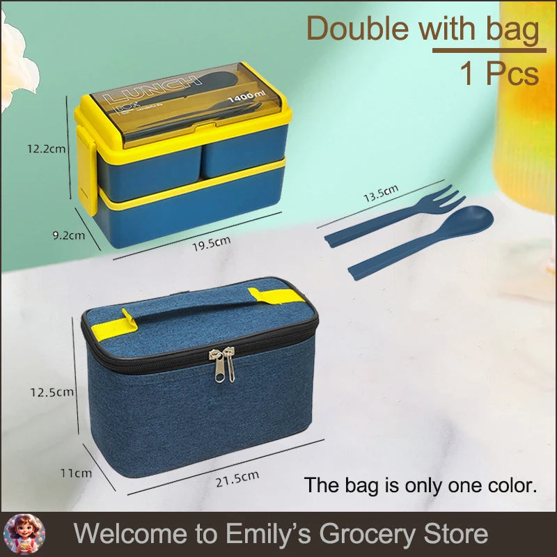 Boîte à déjeuner Portable pour enfants, avec fourchette et cuillère, boîtes à Bento en plastique Double couche pour micro-ondes, ensemble de vaisselle, conteneur de stockage des aliments