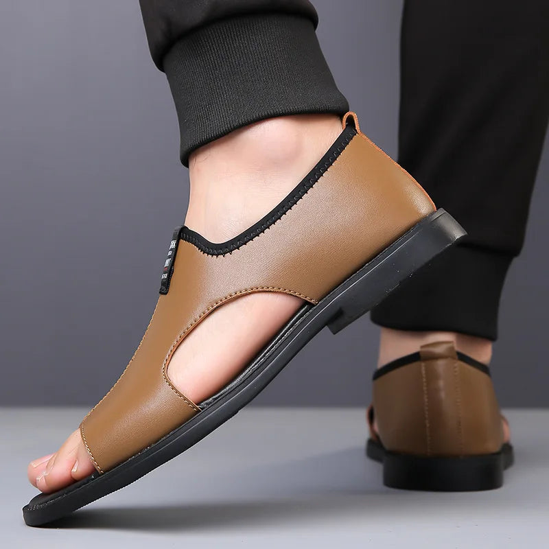 Sandales de Marque en Cuir pour Homme, Pantoufles de Plage Confortables et Décontractées, à la Mode, pour l'Extérieur, 2024
