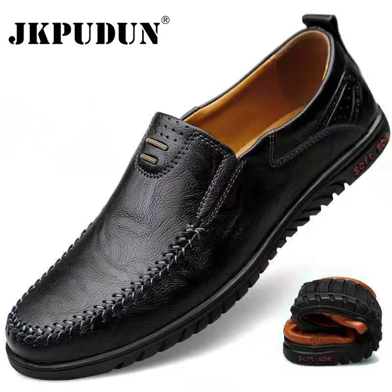 Chaussures en cuir véritable pour hommes, marque de luxe, mocassins formels à enfiler, mocassins italiens noirs, chaussures de conduite, JKPUDUN, 2022