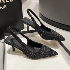 Marque Designer Slingbacks talons hauts pompes femmes pointu bleu bout pointu chaussures de fête été sandales à talons fins chaussures à talons hauts