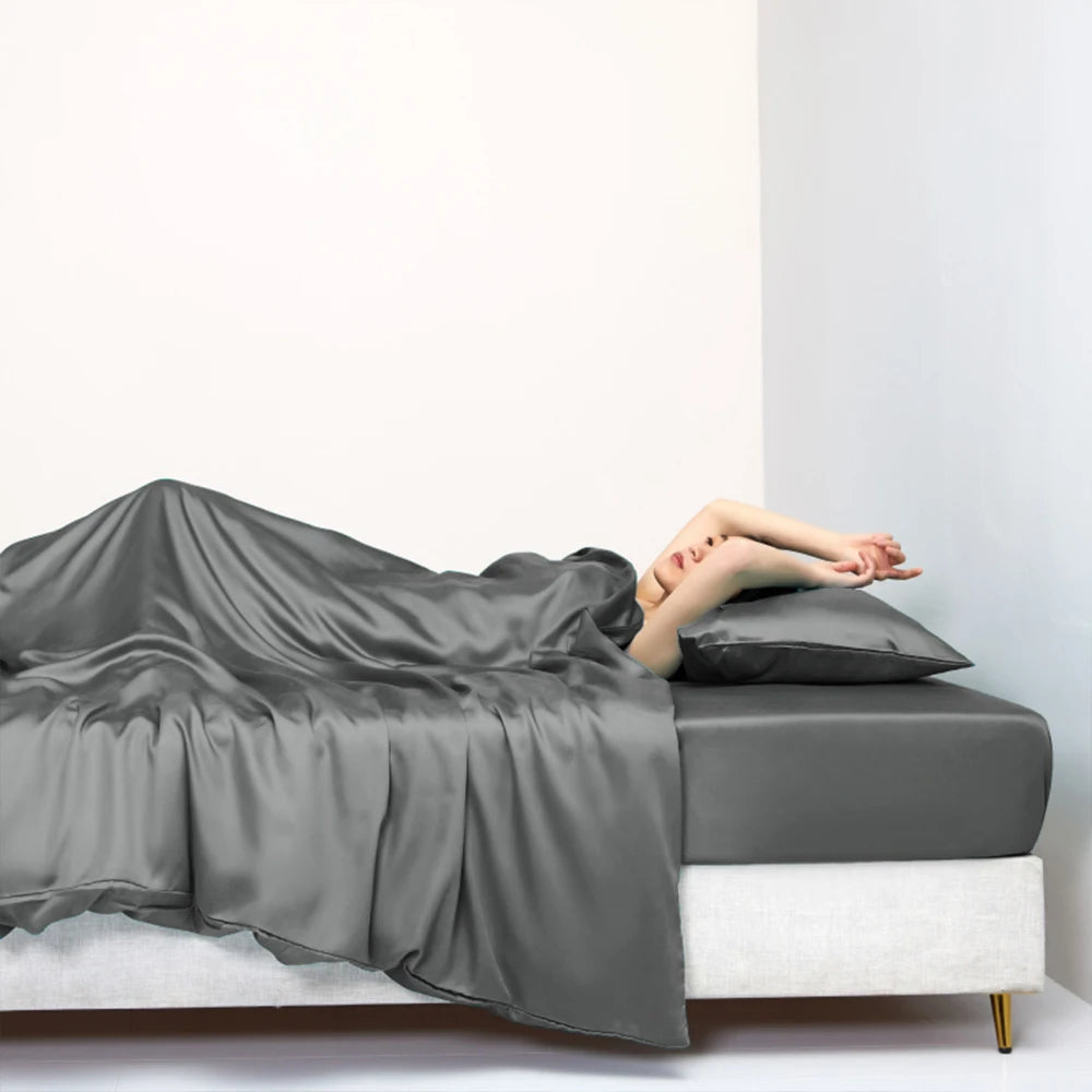 Liv-esthete – parure de lit 100% soie, vert pur, couleur unie, drap plat, taies d'oreiller, Queen size, King size, housse de couette, cadeau de sommeil