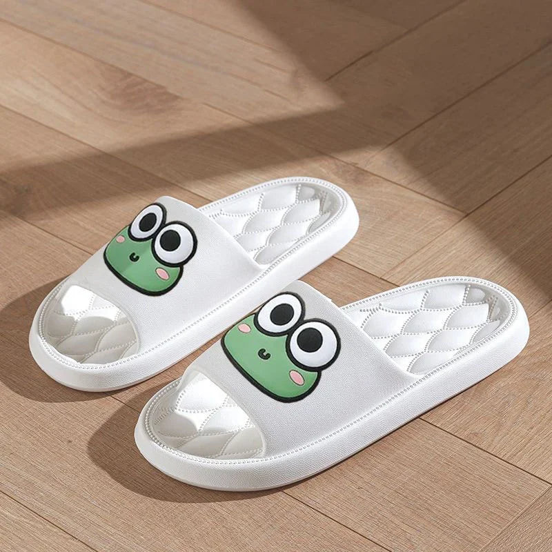 Tongs de plage coordonnantes à motif de grenouille, sandales souples d'été à motif de dessin animé mignon