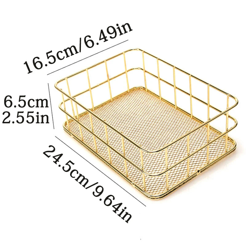 Panier de rangement en fer et métal doré de Style nordique, support multifonctionnel de bureau pour articles divers, boîte de rangement de bijoux