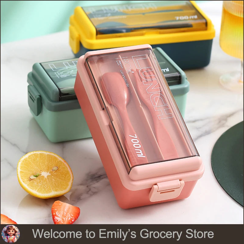 Boîte à déjeuner Portable pour enfants, avec fourchette et cuillère, boîtes à Bento en plastique Double couche pour micro-ondes, ensemble de vaisselle, conteneur de stockage des aliments