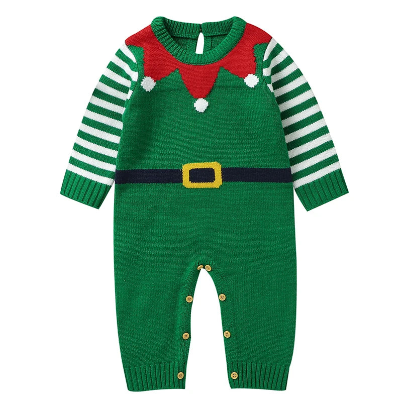 2025 Combinaison de Noël unisexe pour bébé Vert Vêtements mignons pour nouveau-né Automne Hiver Garçons Filles Col rond Cadeau de Noël Body en tricot