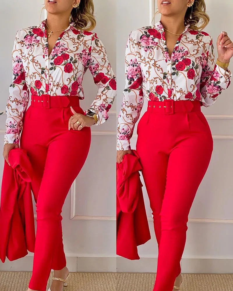 Chemise et pantalon College élégants pour femmes, olympiques décontractés, haut audipant, manches longues, mode printemps et automne, 2023, 2 pièces