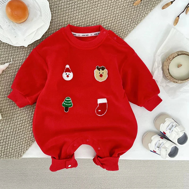 Barboteuse de noël pour bébés garçons et filles, combinaison épaisse de dessin animé père noël cerf, vêtements d'automne et d'hiver pour nouveau-nés