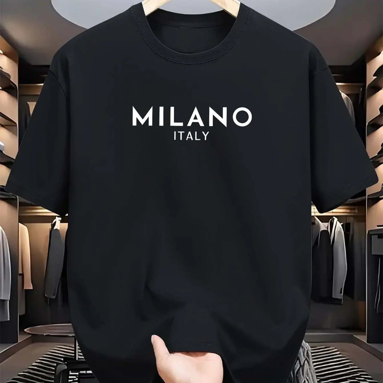 T-shirt à manches courtes et col rond pour hommes, 100% pur coton, décontracté, ample et à la mode, lettre MILANO ITALY imprimée, été