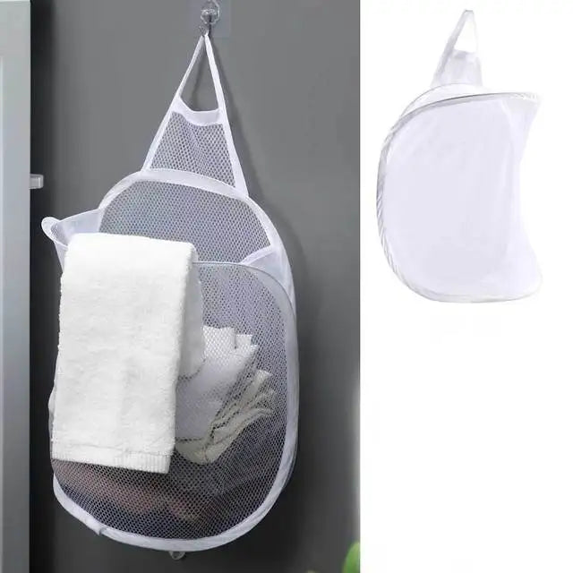 Panier à linge de rangement pliable, organisateur de vêtements sales, sac en maille, mural pour vêtements de salle de bain, paniers suspendus, seau