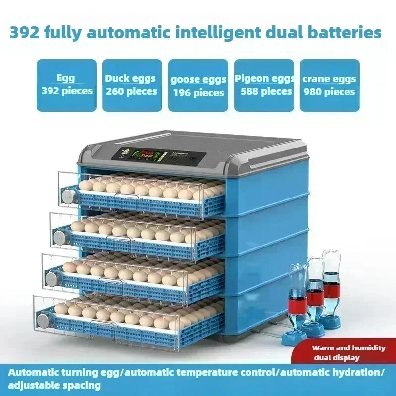 Incubateur d'œufs de capacité 256 à 500, Machine à couver double puissance entièrement automatique, rouleau de poussin, contrôle automatique de la température et de l'humidité
