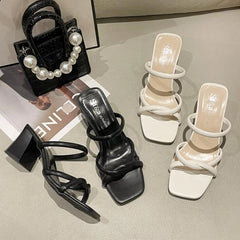 Escarpins d'été de styliste pour femmes, pantoufles, sandales, chaussures à talons hauts, bout carré, nouvelle collection 2024