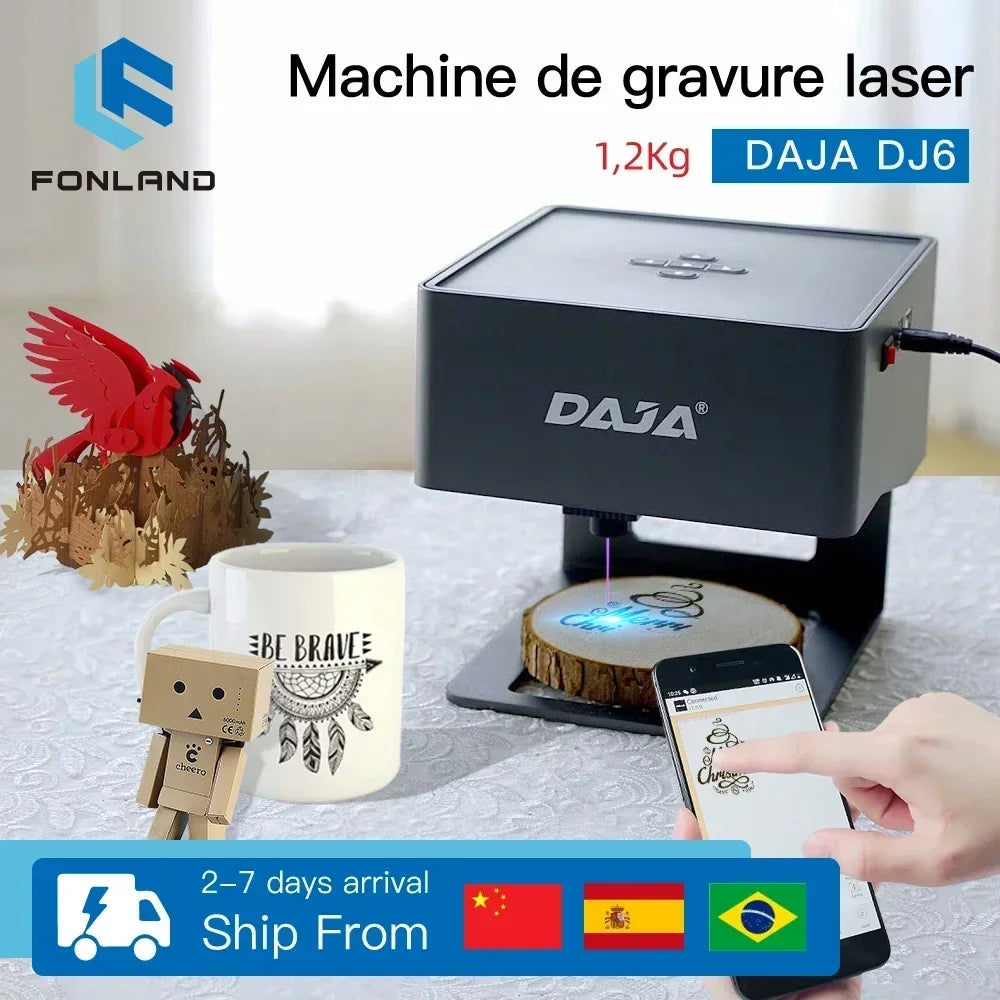 FONLAND DJ6 graveur Laser CNC bricolage Machine de gravure Laser 3000mw rapide Mini Logo marquage alimentaire imprimante Cutter travail du bois Plast