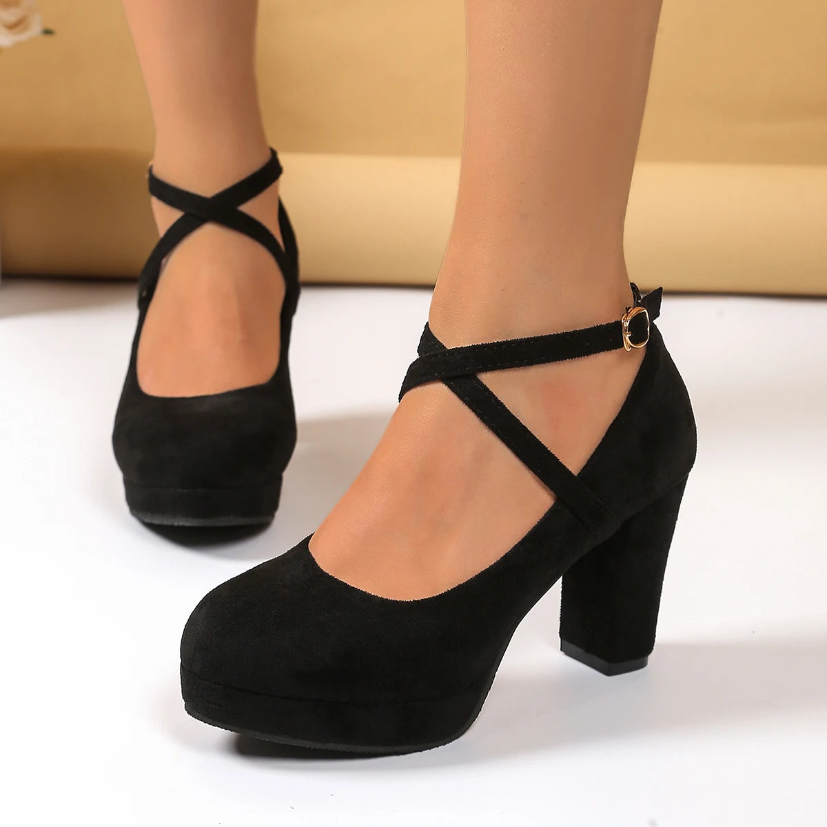 Femmes talons hauts Mary Jane chaussures sangle noir fête mariage bureau chaussures femme élégant luxe grande taille pompes Zapatos De Mujer