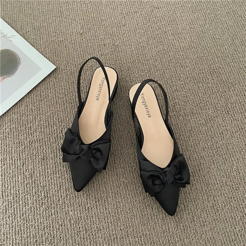 Sandales à talons bas pour femmes, chaussures élégantes à bretelles pointues, escarpins De fête à la mode, 2023