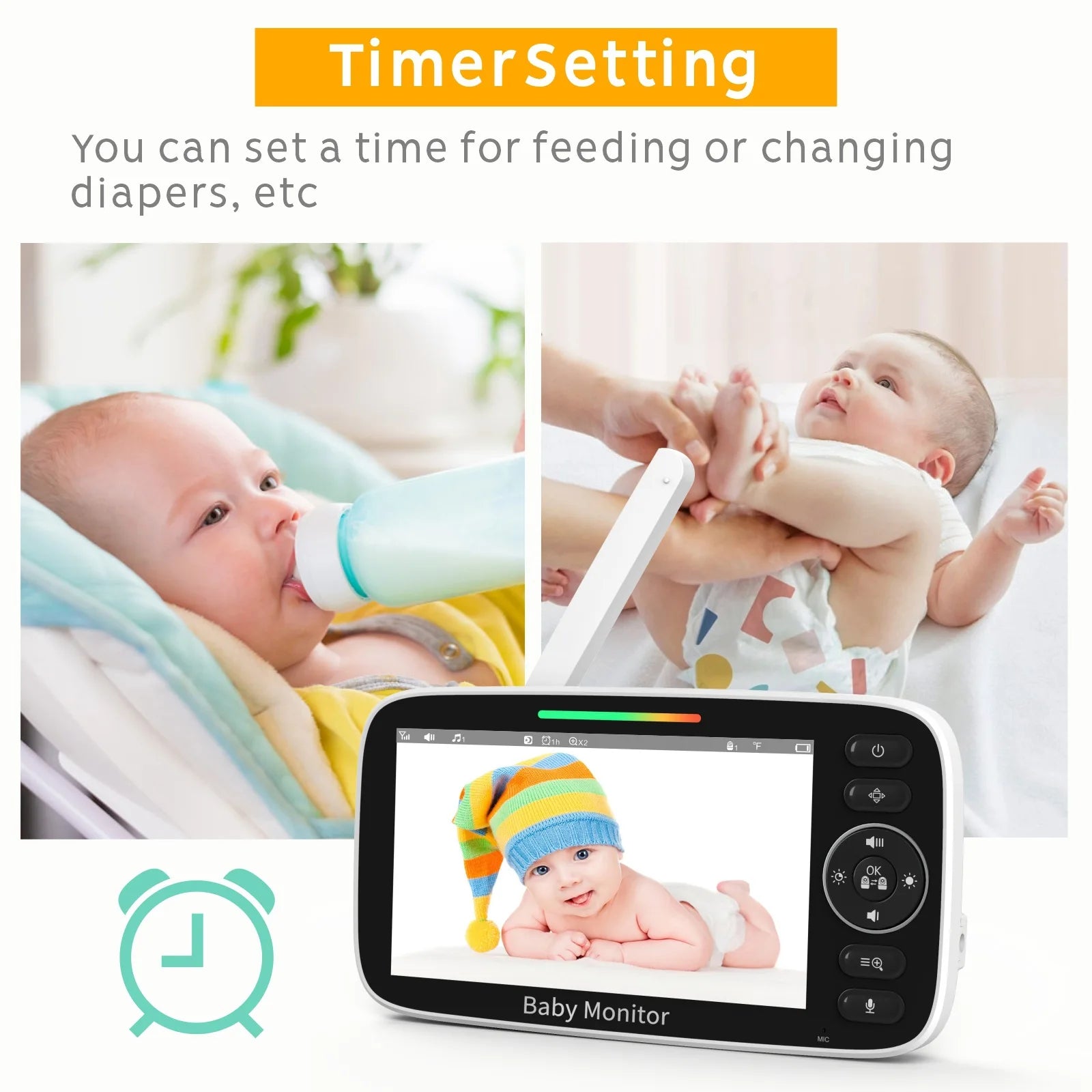 Moniteur vidéo pour bébé de 5 pouces avec caméra, zoom 4X, surveillance de la température, audio bidirectionnel, baby-sitter électronique, berceuse intégrée, SM50