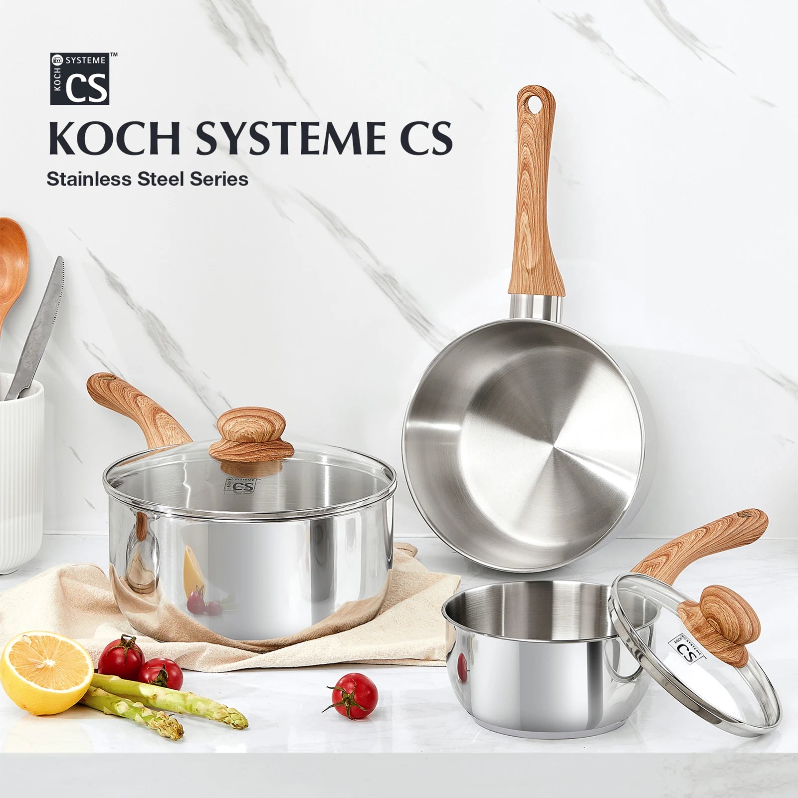 KOCH SYSTEME CS casserole en acier inoxydable 1QT/2QT/3QT Pot à lait antiadhésif avec poignée en bakélite résistante à la chaleur casseroles à Sauce Induction