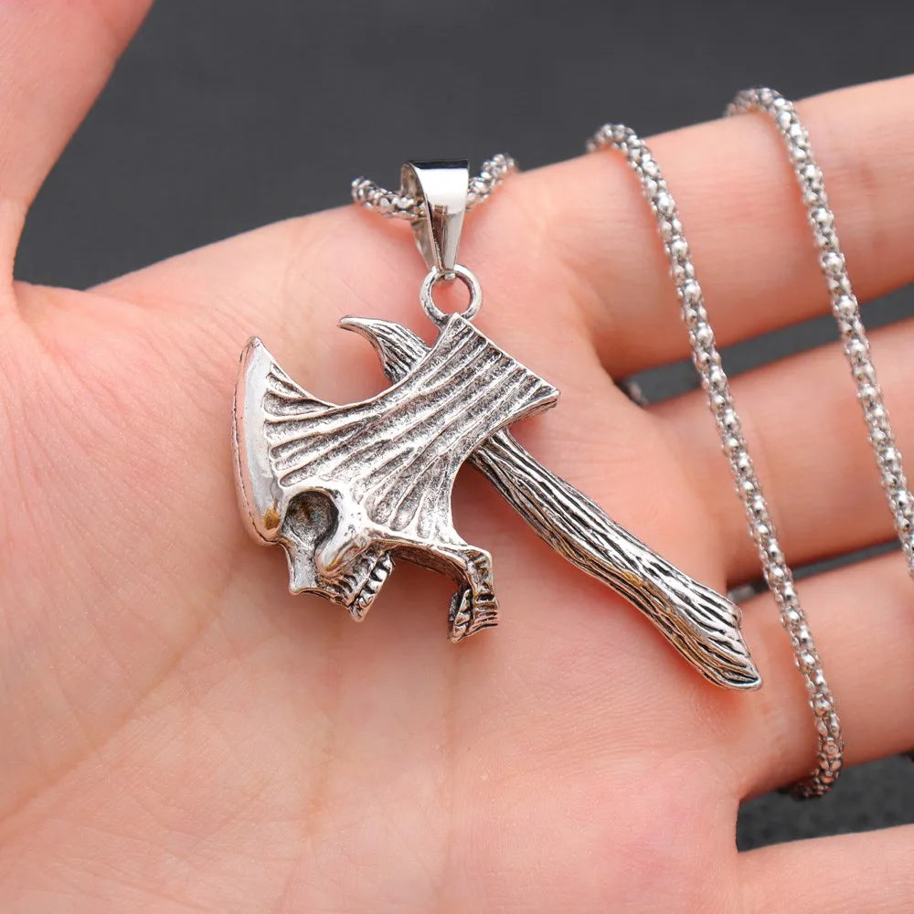 rétro corbeau prairie loup Double face Viking Tomahawk pendentif collier charme collier pour hommes accessoire en métal bijoux de fête
