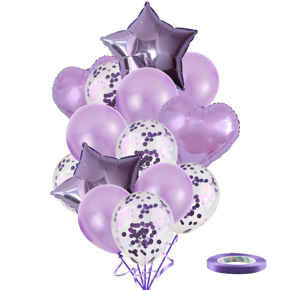 Ballons métalliques en forme d'étoile et de cœur, 14 pièces, ensemble de confettis or rouge bleu rose pour joyeux anniversaire, réception-cadeau pour bébé, mariage