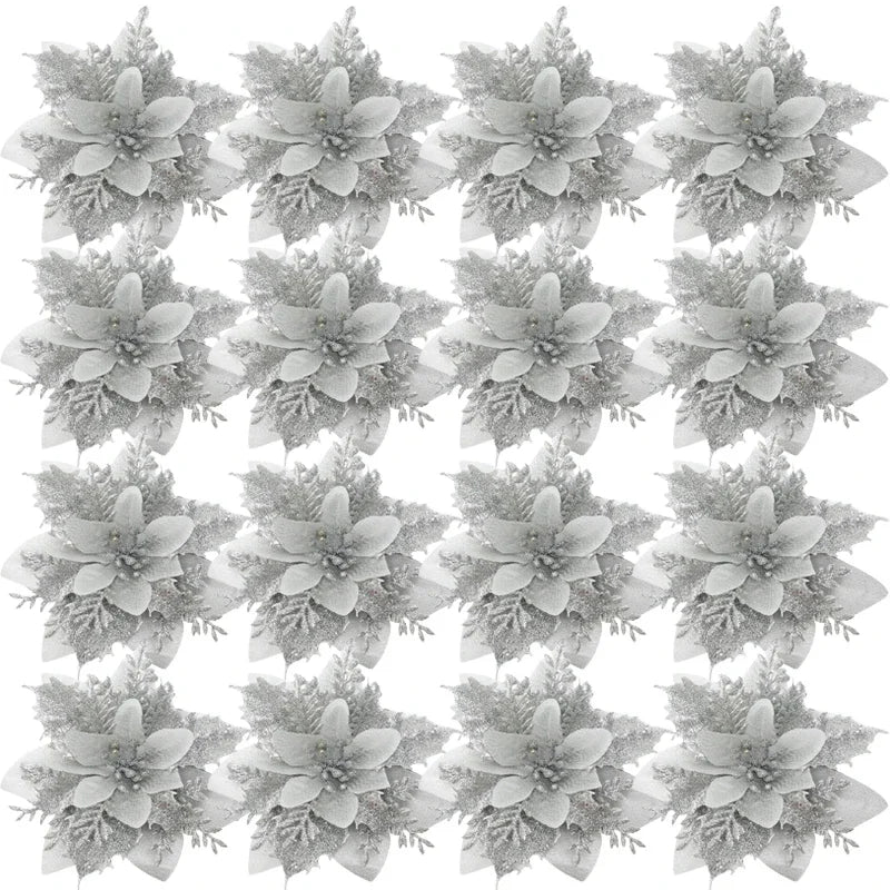 Poinsettia artificielle fleurs de noël rouge or étincelle fausse fleur pour ornements d'arbre de noël fleurs fête décor à la maison