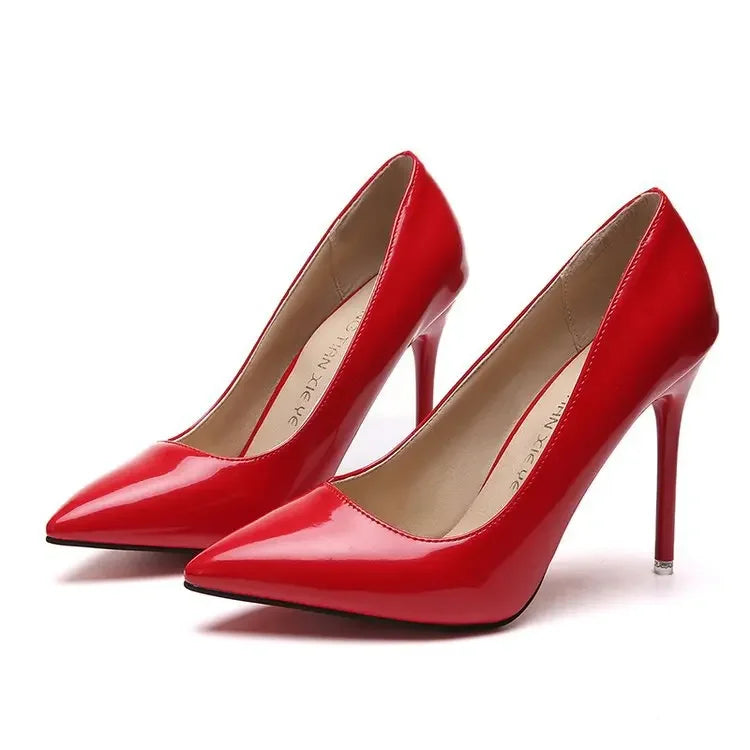 HOT grande taille 34-44 femmes chaudes chaussures bout pointu pompes en cuir verni robe talons hauts bateau chaussures de mariage Zapatos Mujerd76