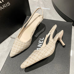 Marque Designer Slingbacks talons hauts pompes femmes pointu bleu bout pointu chaussures de fête été sandales à talons fins chaussures à talons hauts