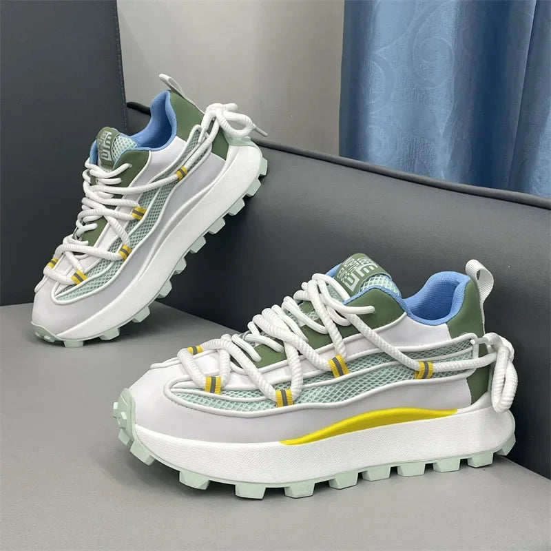 Chunky Sneaker Men Designer Running Shoes Fashion Casual Microfiber Leather Mesh Breathable Height Increased Flat Platform Shoes