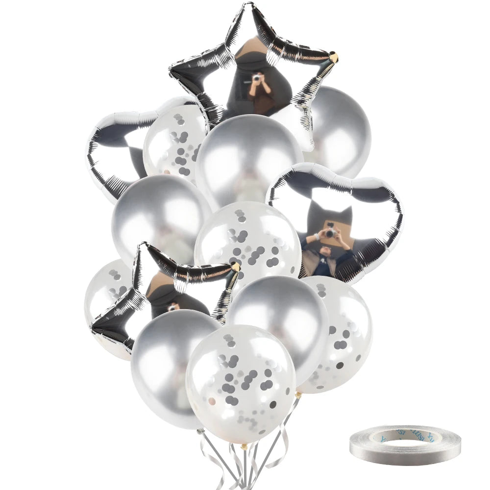 Ballons métalliques en forme d'étoile et de cœur, 14 pièces, ensemble de confettis or rouge bleu rose pour joyeux anniversaire, réception-cadeau pour bébé, mariage