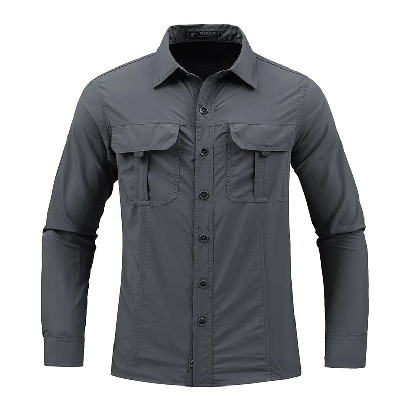 Chemises tactiques d'été à manches longues pour hommes, multi-poches pour l'extérieur, vert armée, imperméable, Camping, pêche, Cargo, été