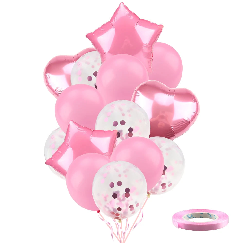 Ballons métalliques en forme d'étoile et de cœur, 14 pièces, ensemble de confettis or rouge bleu rose pour joyeux anniversaire, réception-cadeau pour bébé, mariage
