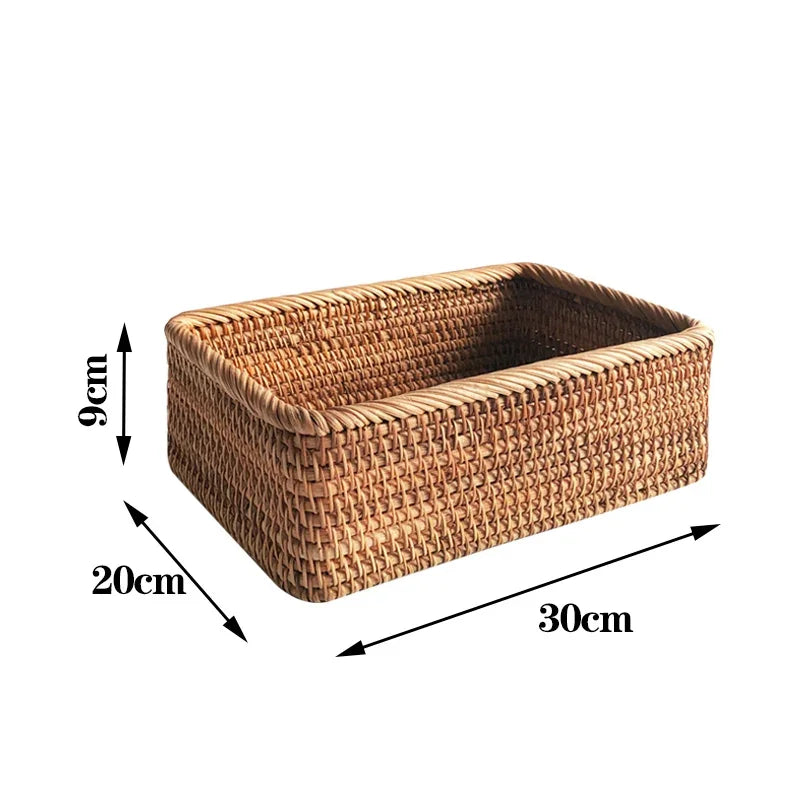 Panier en osier et rotin tissé à la main, panier à fruits, thé, collation, pain, boîte de rangement rectangulaire pour cosmétiques, fournitures de cuisine ménagère