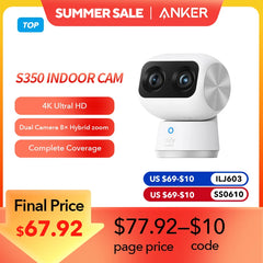 eufy Security Indoor Cam S350 Double caméras 4K 8MP Caméra de sécurité bébé 8 × Zoom 360 °   Caméra de surveillance PTZ humaine/animal de compagnie AI Wifi