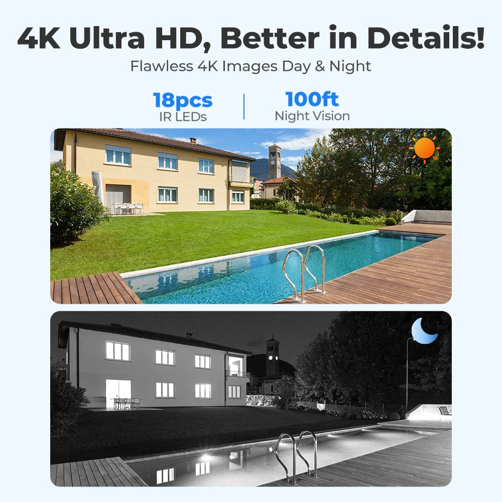 Reolink-Caméra Extérieure 8AJ4 K PoE Détection Humaine/Voiture Infrarouge Vision Nocturne Bullet Smart Home Caméra de permission IP RLC-810A