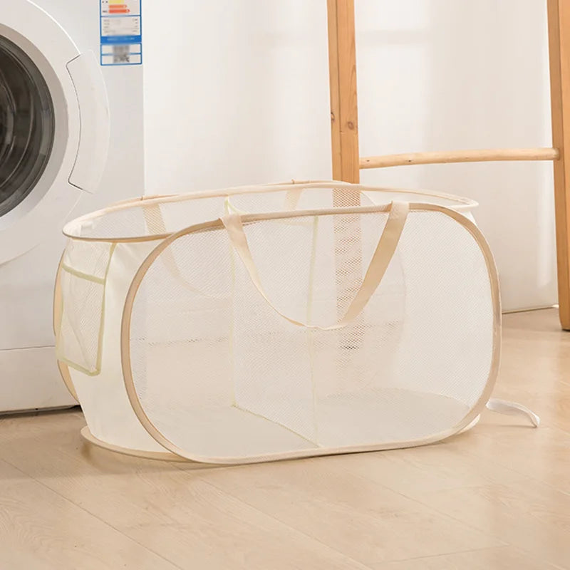 Panier à linge pliant cloison vêtements sales tri sac en maille organisateur de salle de bain épaissi avec cadre seau de rangement en tissu