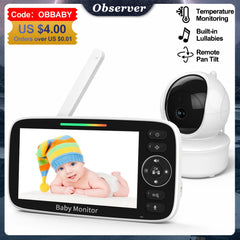 Moniteur vidéo pour bébé de 5 pouces avec caméra, zoom 4X, surveillance de la température, audio bidirectionnel, baby-sitter électronique, berceuse intégrée, SM50